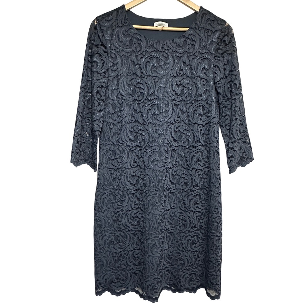 Garnet Hill Lace Overlay Sheath Dress Womens 10 French Blue Stretch Classic